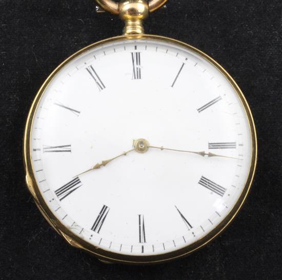 A Swiss engine turned 18ct gold fob watch,